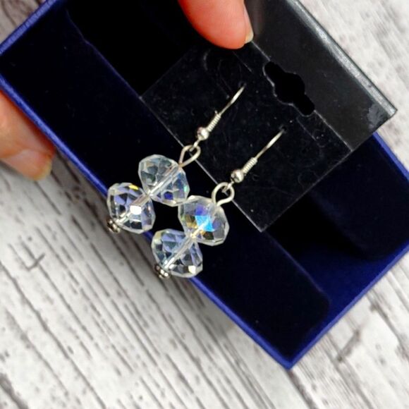Dangle earrings Clear Stones.  - Picture 1 of 5